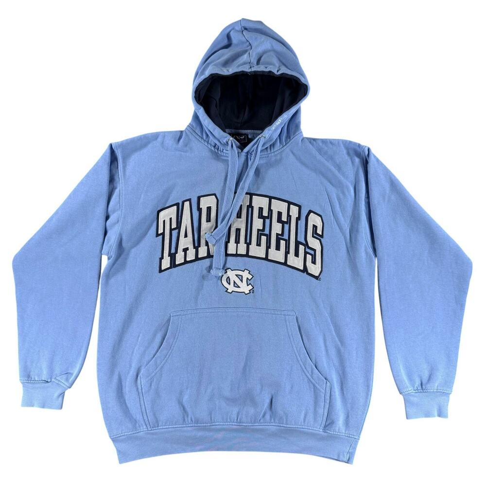 VTG 90s UNC North Carolina Tar Heels Embroidered Hoodie Large Blue Pullover Y2K